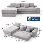 Sofá Cama Seccional Esquinero de Pana (Gris Claro / Naranja / Negro) – Convertible, Asientos para 3+
