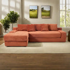 Sofá Cama Seccional Esquinero de Pana (Gris Claro / Naranja / Negro) – Convertible, Asientos para 3+
