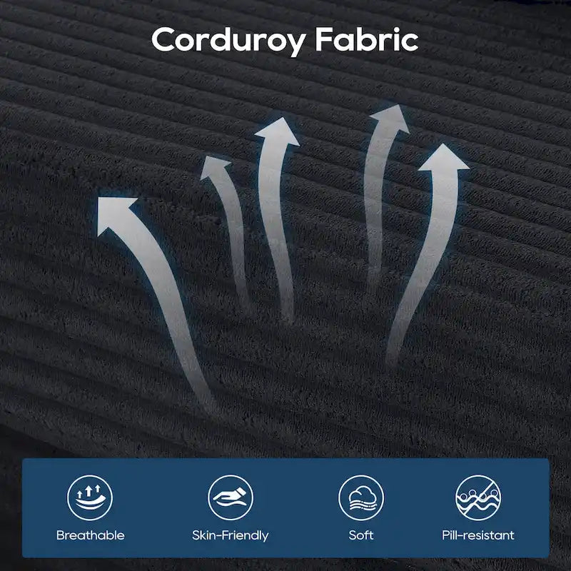 Sofá Cama Seccional Esquinero de Pana (Gris Claro / Naranja / Negro) – Convertible, Asientos para 3+