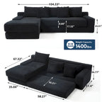 Sofá Cama Seccional Esquinero de Pana (Gris Claro / Naranja / Negro) – Convertible, Asientos para 3+