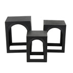Mesas nido decorativas de hierro negro con recortes arqueados, juego de 3