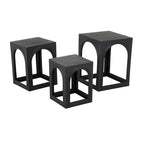 Mesas nido decorativas de hierro negro con recortes arqueados, juego de 3