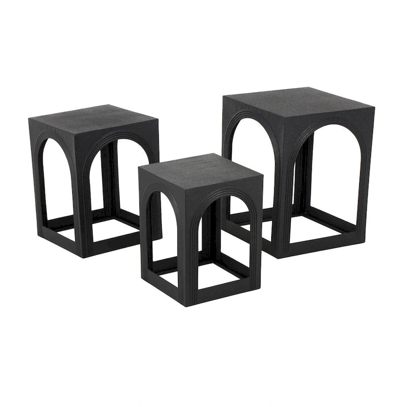 Mesas nido decorativas de hierro negro con recortes arqueados, juego de 3