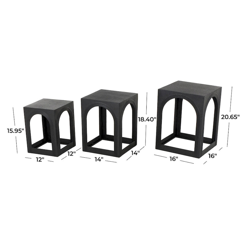 Mesas nido decorativas de hierro negro con recortes arqueados, juego de 3