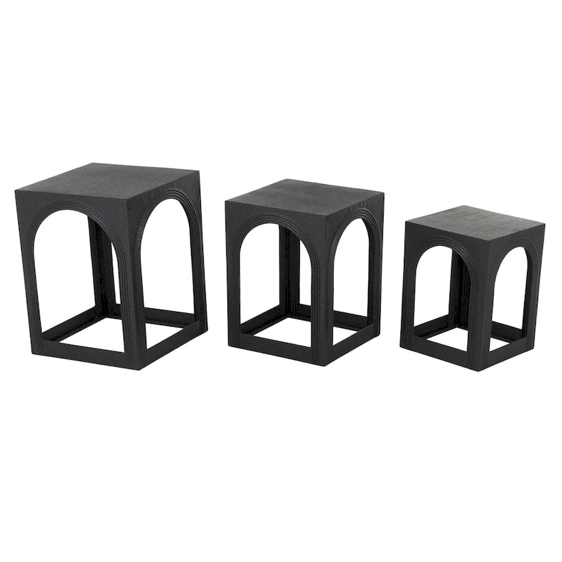 Mesas nido decorativas de hierro negro con recortes arqueados, juego de 3