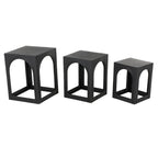 Mesas nido decorativas de hierro negro con recortes arqueados, juego de 3