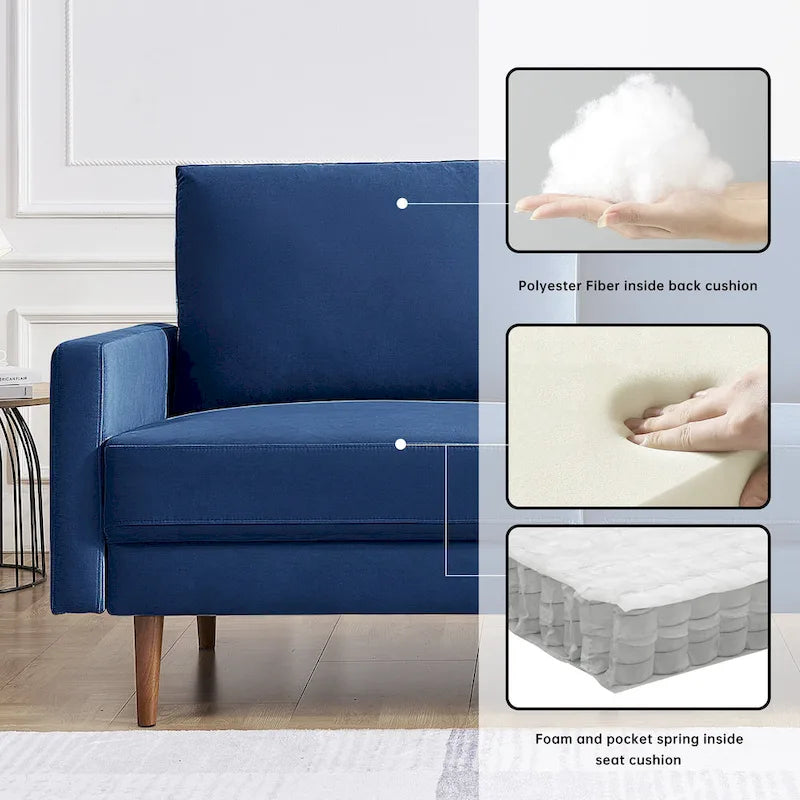 Sofá de 2 plazas de terciopelo de 69" con brazos cuadrados – Negro / Gris / Beige / Azul