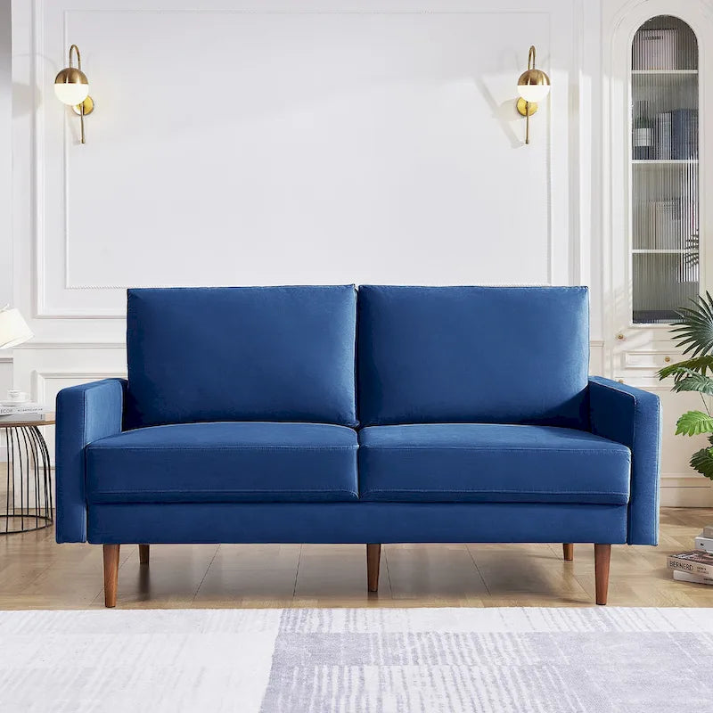 Sofá de 2 plazas de terciopelo de 69" con brazos cuadrados – Negro / Gris / Beige / Azul