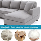 Sofá seccional en forma de U, gris/azul/gris oscuro, 3 plazas con chaise longue, capacidad para 5-7 personas