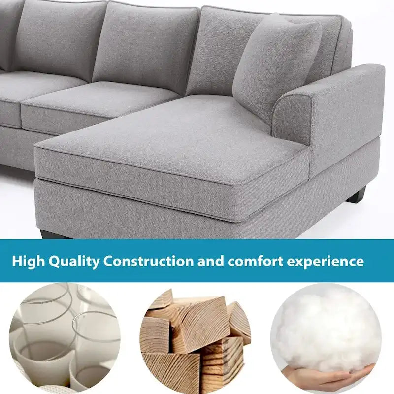 Sofá seccional en forma de U, gris/azul/gris oscuro, 3 plazas con chaise longue, capacidad para 5-7 personas