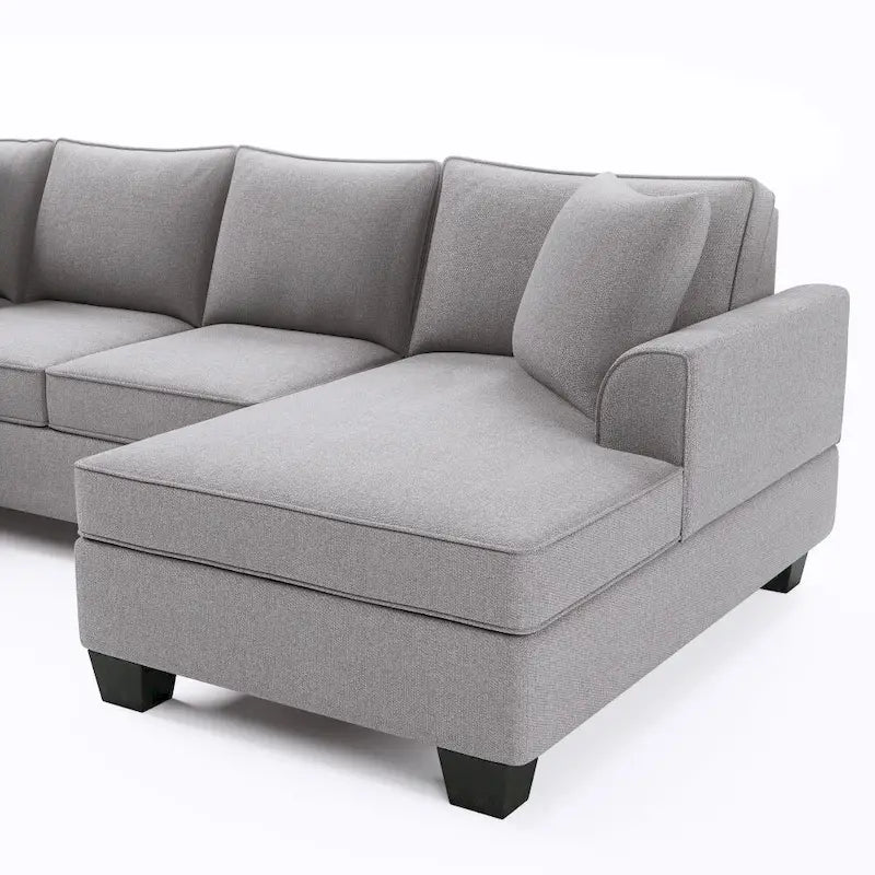 Sofá seccional en forma de U, gris/azul/gris oscuro, 3 plazas con chaise longue, capacidad para 5-7 personas