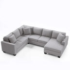 Sofá seccional en forma de U, gris/azul/gris oscuro, 3 plazas con chaise longue, capacidad para 5-7 personas