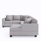 Sofá seccional en forma de U, gris/azul/gris oscuro, 3 plazas con chaise longue, capacidad para 5-7 personas