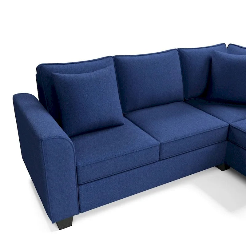 Sofá seccional en forma de U, gris/azul/gris oscuro, 3 plazas con chaise longue, capacidad para 5-7 personas