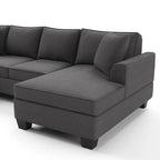 Sofá seccional en forma de U, gris/azul/gris oscuro, 3 plazas con chaise longue, capacidad para 5-7 personas