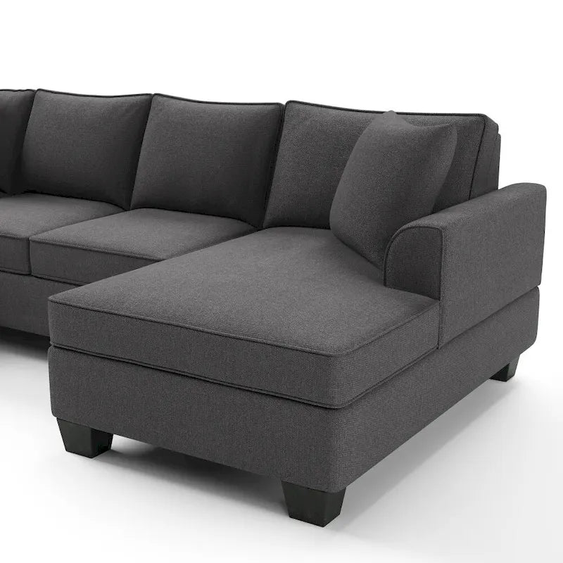 Sofá seccional en forma de U, gris/azul/gris oscuro, 3 plazas con chaise longue, capacidad para 5-7 personas