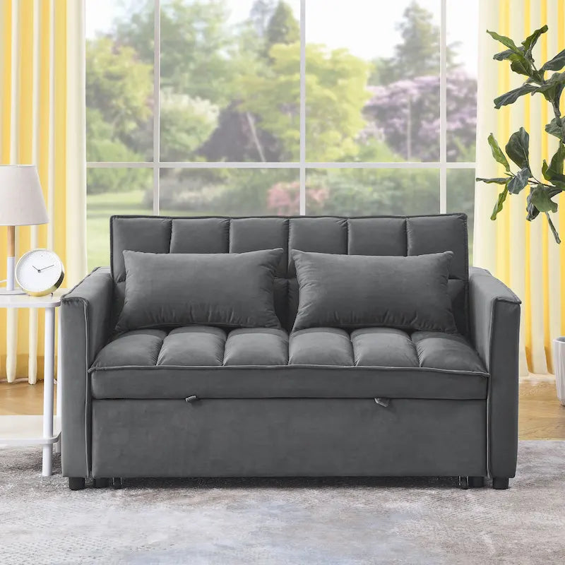 Sofá cama convertible de terciopelo gris/negro, 2 plazas