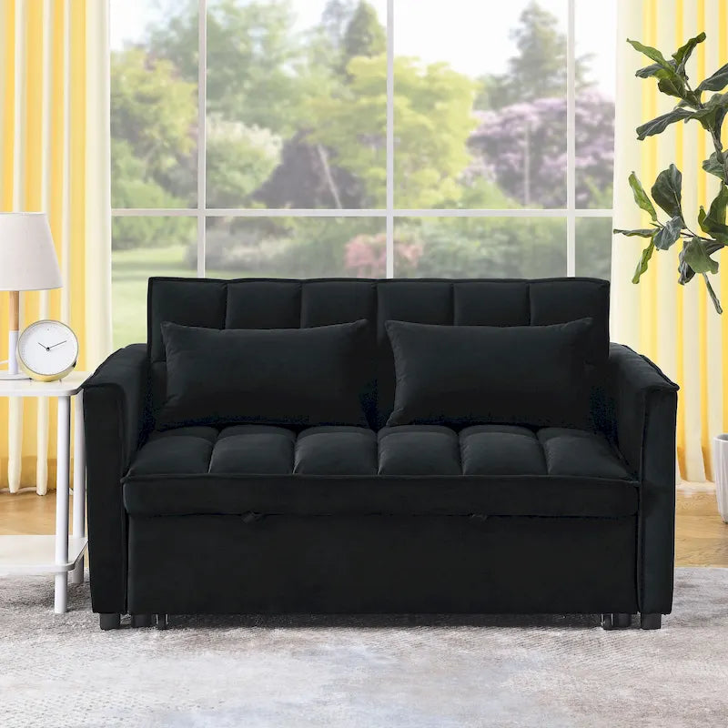 Sofá cama convertible de terciopelo gris/negro, 2 plazas