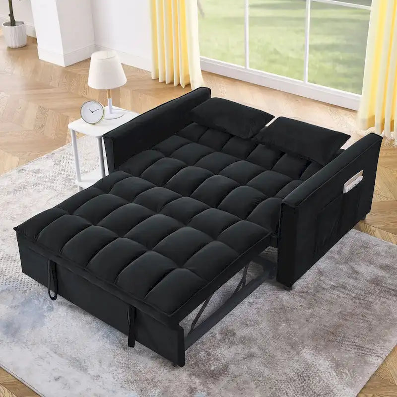 Sofá cama convertible de terciopelo gris/negro, 2 plazas