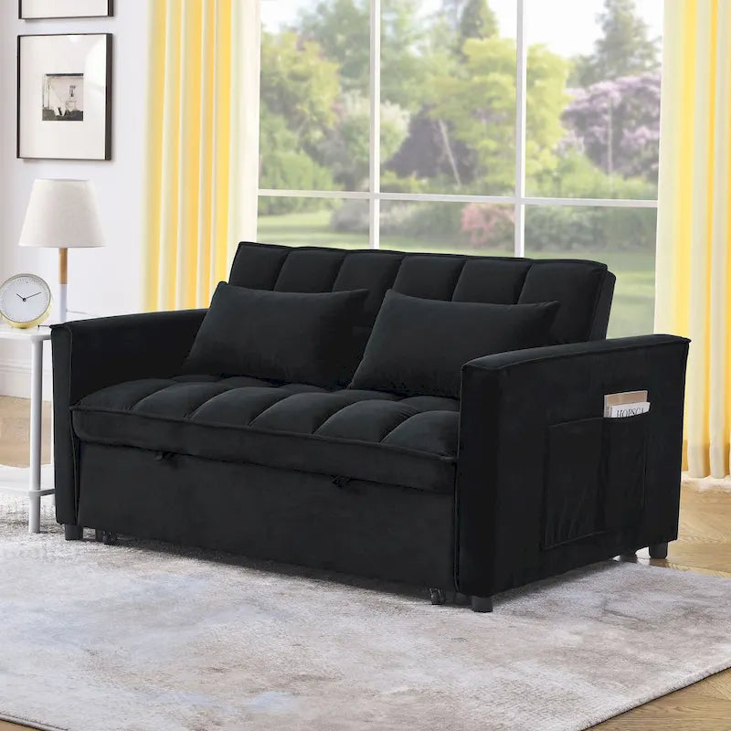 Sofá cama convertible de terciopelo gris/negro, 2 plazas