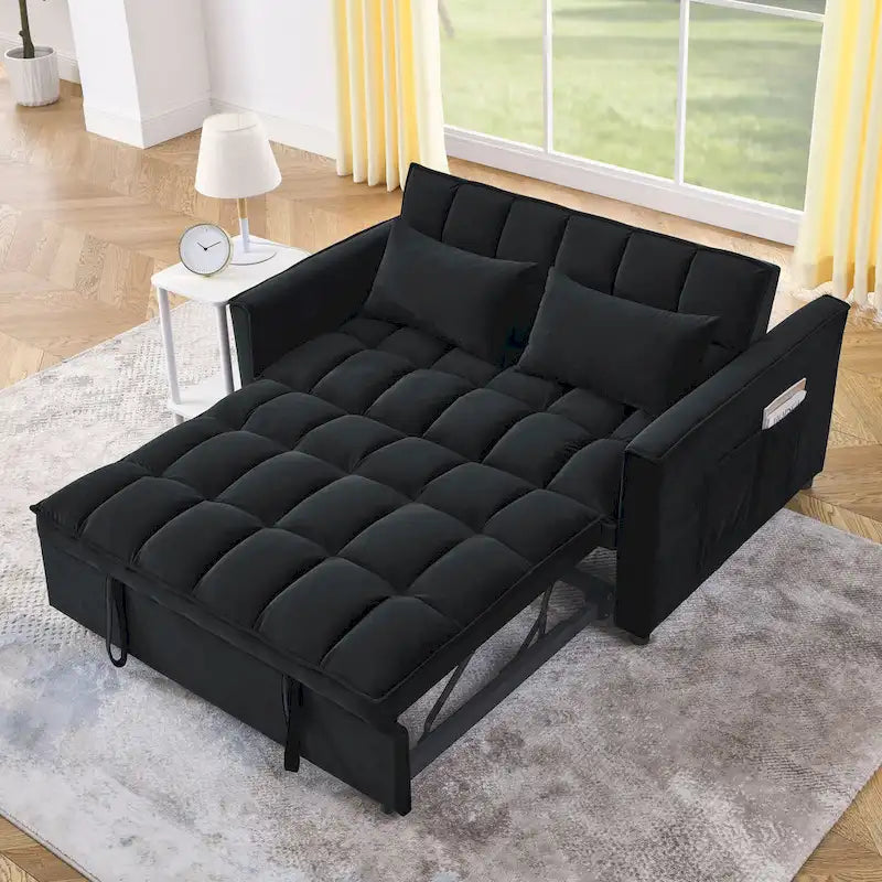 Sofá cama convertible de terciopelo gris/negro, 2 plazas