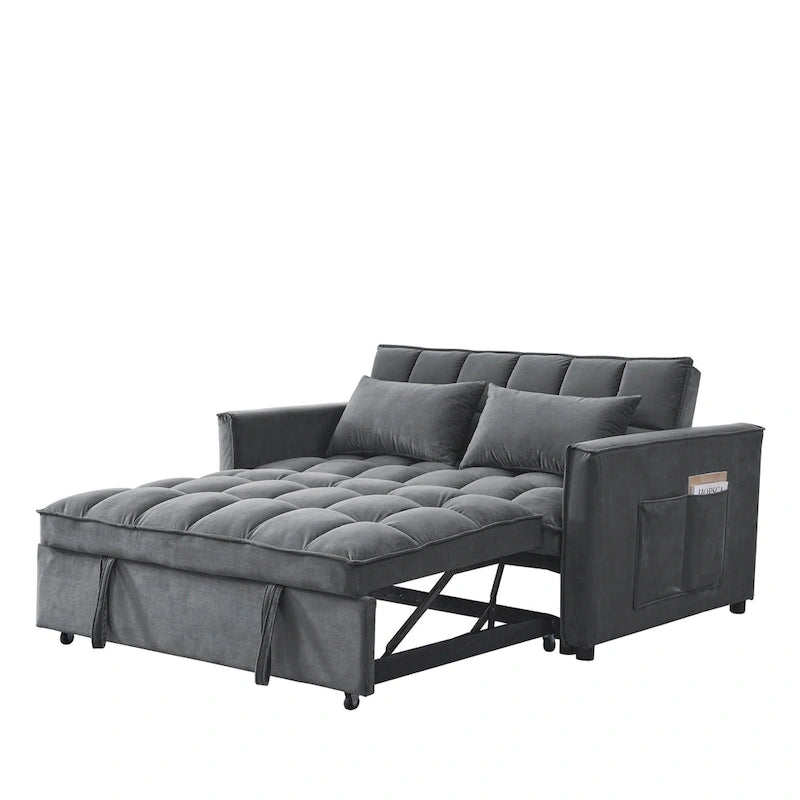 Sofá cama convertible de terciopelo gris/negro, 2 plazas