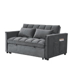 Sofá cama convertible de terciopelo gris/negro, 2 plazas