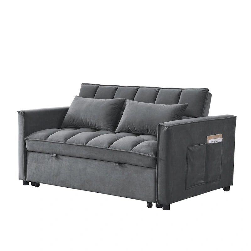 Sofá cama convertible de terciopelo gris/negro, 2 plazas