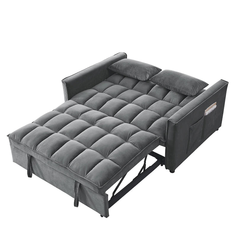 Sofá cama convertible de terciopelo gris/negro, 2 plazas