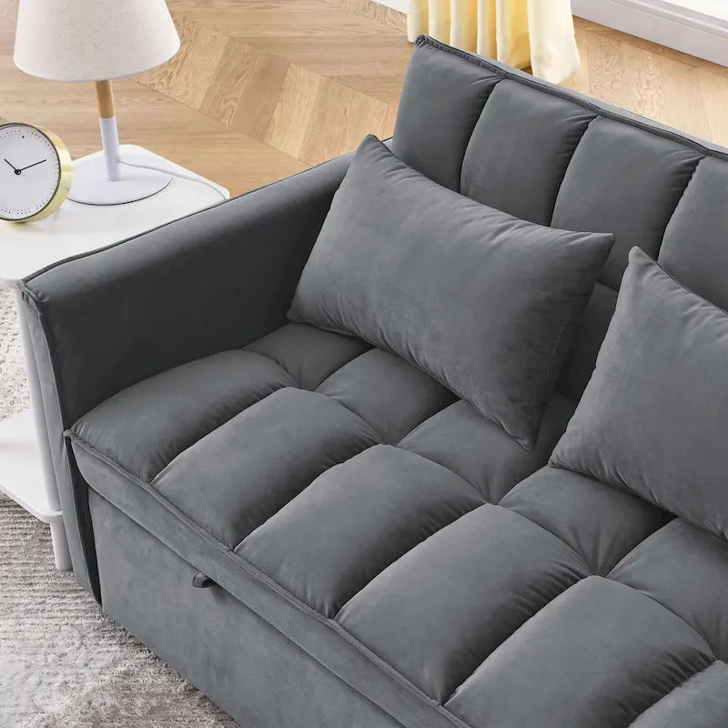 Sofá cama convertible de terciopelo gris/negro, 2 plazas