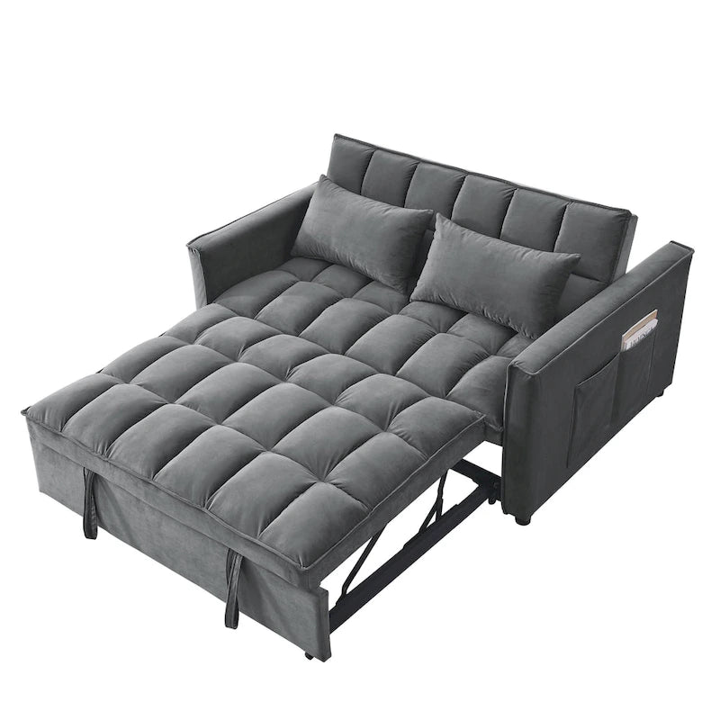 Sofá cama convertible de terciopelo gris/negro, 2 plazas
