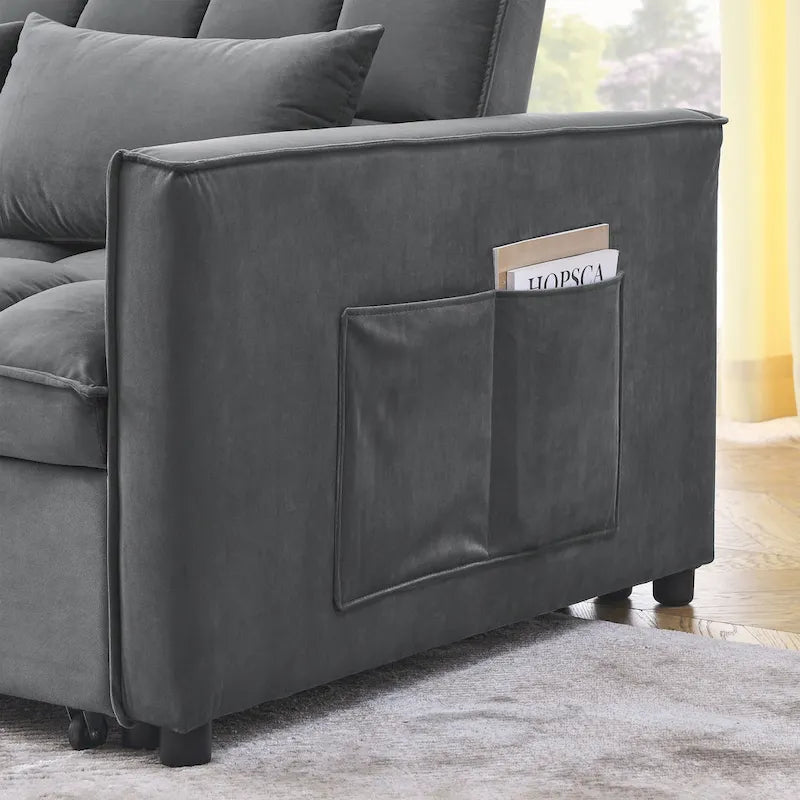 Sofá cama convertible de terciopelo gris/negro, 2 plazas