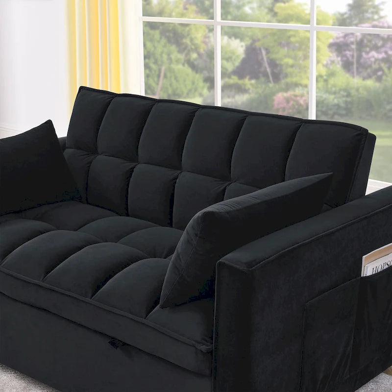 Sofá cama convertible de terciopelo gris/negro, 2 plazas