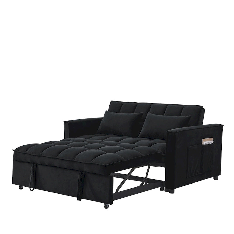 Sofá cama convertible de terciopelo gris/negro, 2 plazas