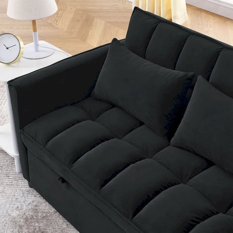 Sofá cama convertible de terciopelo gris/negro, 2 plazas