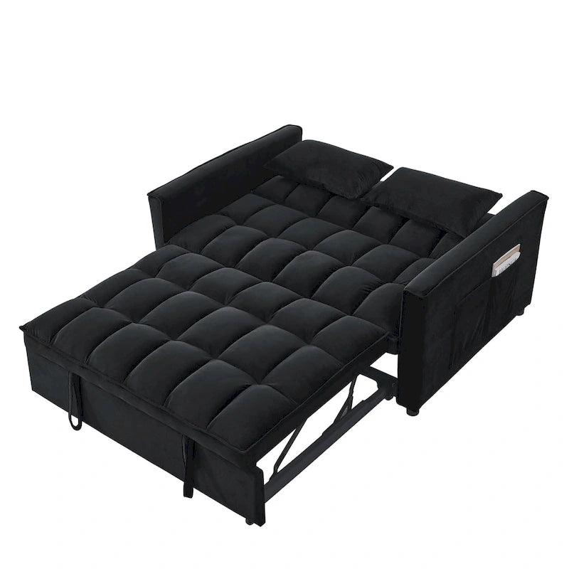 Sofá cama convertible de terciopelo gris/negro, 2 plazas