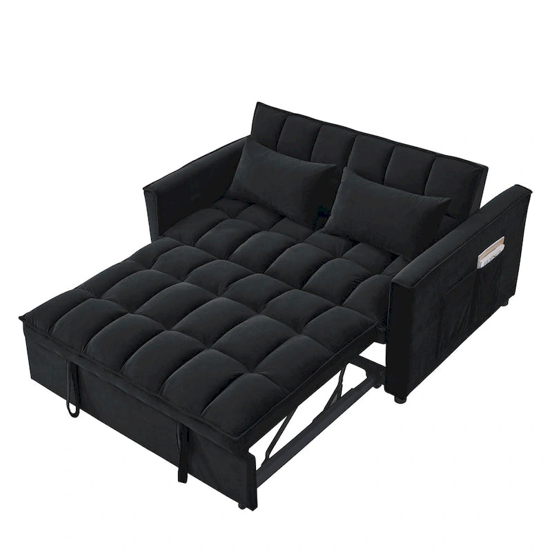 Sofá cama convertible de terciopelo gris/negro, 2 plazas