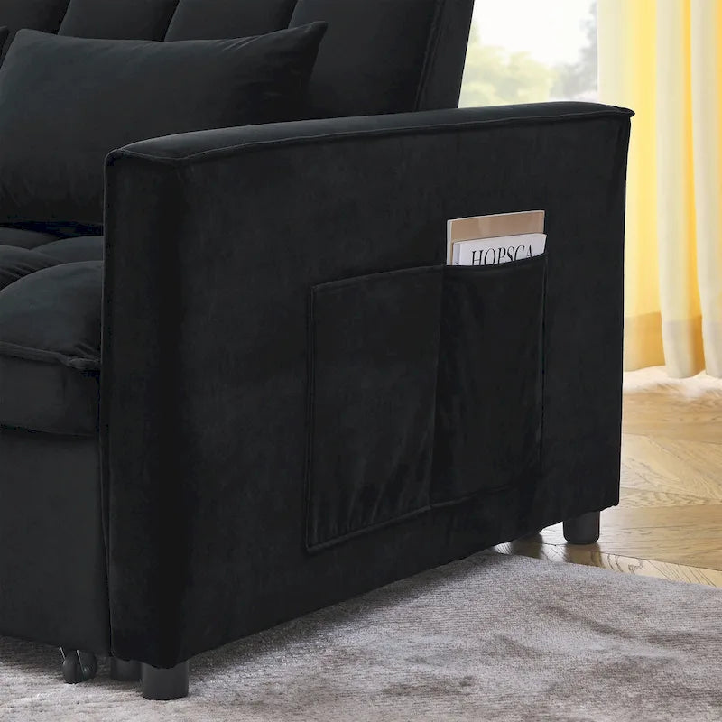 Sofá cama convertible de terciopelo gris/negro, 2 plazas