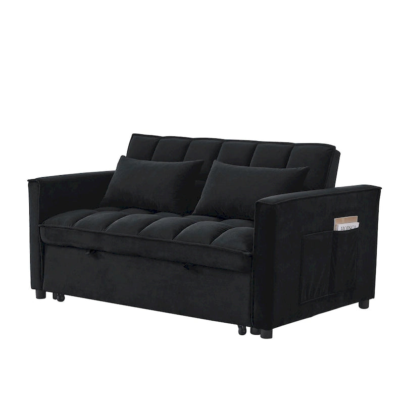 Sofá cama convertible de terciopelo gris/negro, 2 plazas