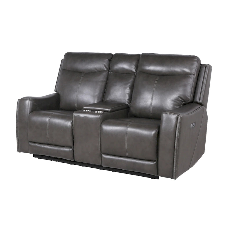Sofá biplaza reclinable eléctrico Slate Grey / Caramel Brown con consola - 2 plazas
