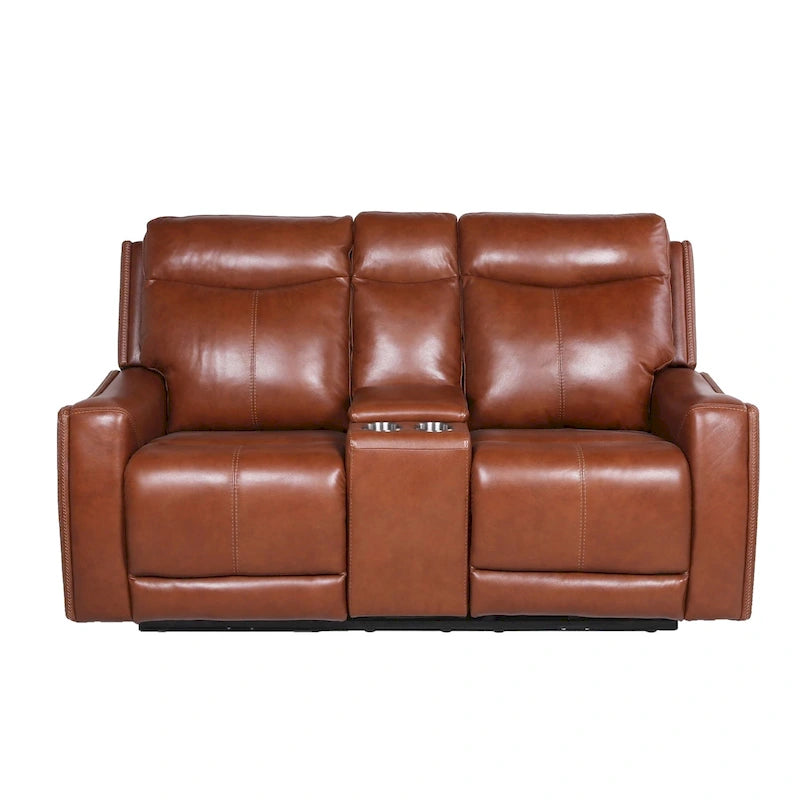 Sofá biplaza reclinable eléctrico Slate Grey / Caramel Brown con consola - 2 plazas