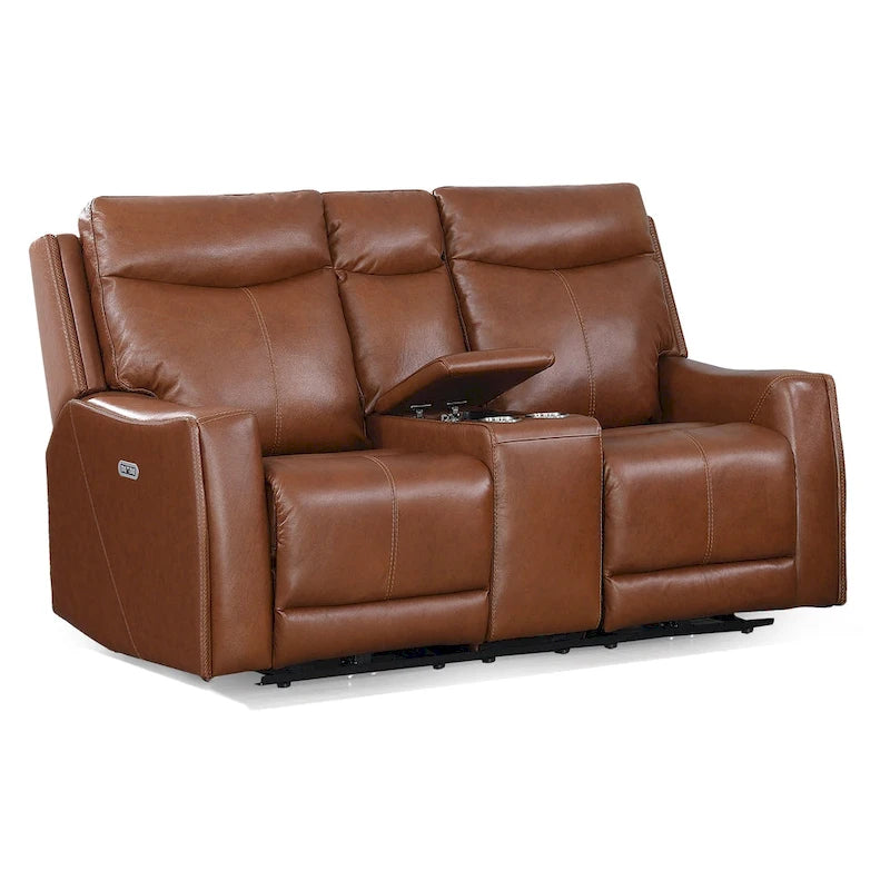 Sofá biplaza reclinable eléctrico Slate Grey / Caramel Brown con consola - 2 plazas
