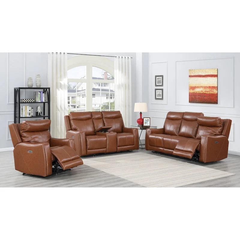 Sofá biplaza reclinable eléctrico Slate Grey / Caramel Brown con consola - 2 plazas