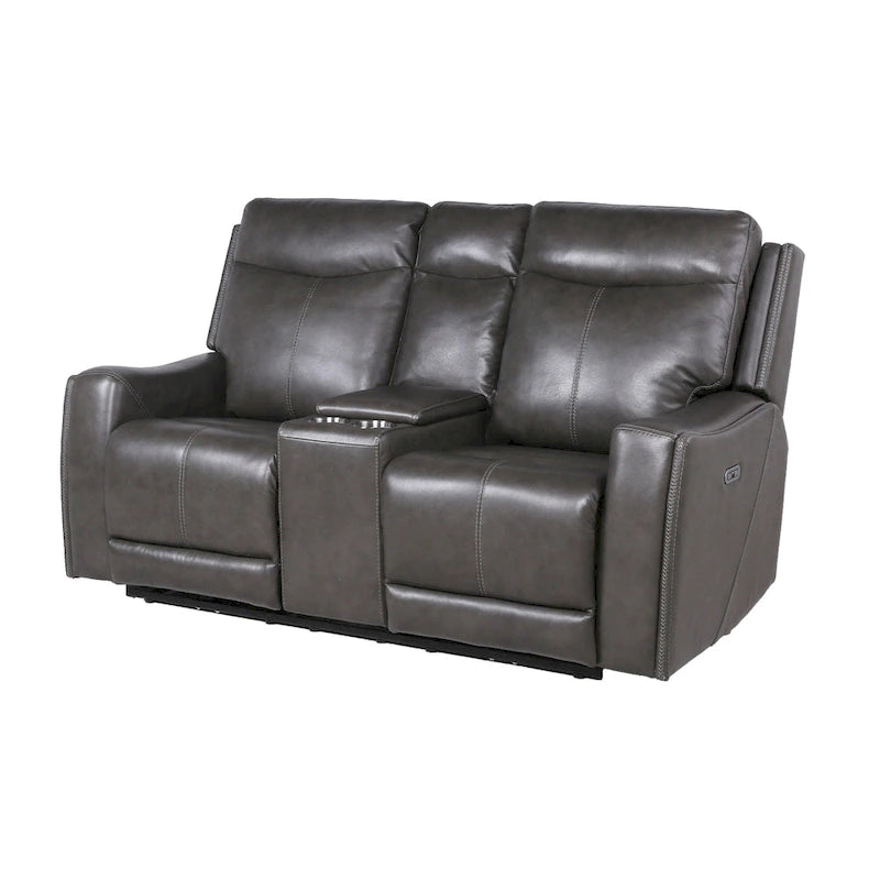 Sofá biplaza reclinable eléctrico Slate Grey / Caramel Brown con consola - 2 plazas