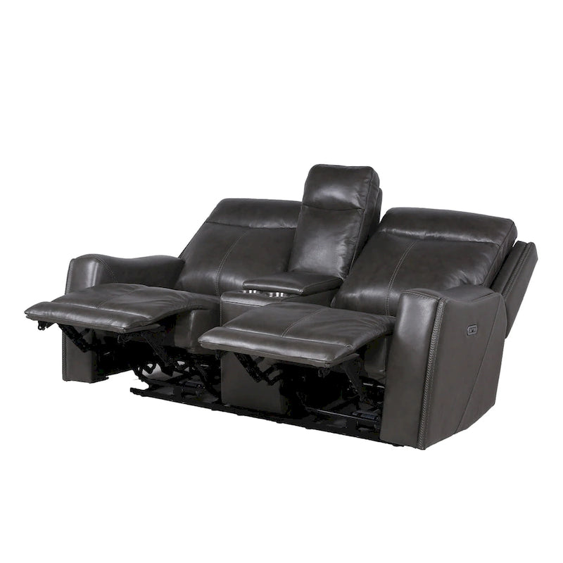 Sofá biplaza reclinable eléctrico Slate Grey / Caramel Brown con consola - 2 plazas