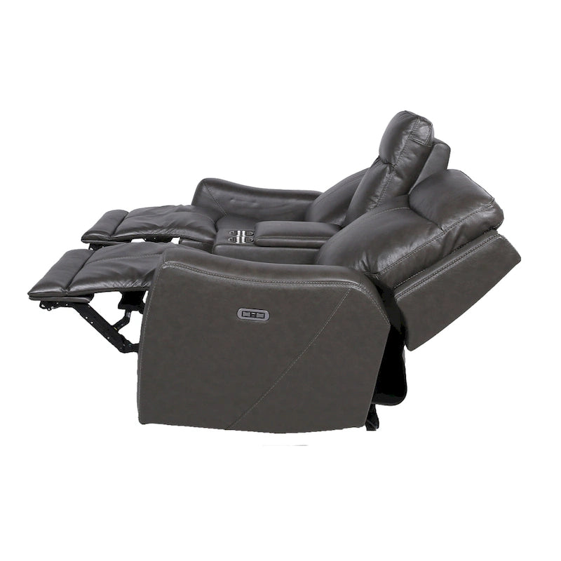 Sofá biplaza reclinable eléctrico Slate Grey / Caramel Brown con consola - 2 plazas