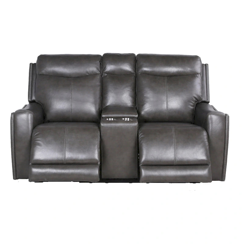 Sofá biplaza reclinable eléctrico Slate Grey / Caramel Brown con consola - 2 plazas