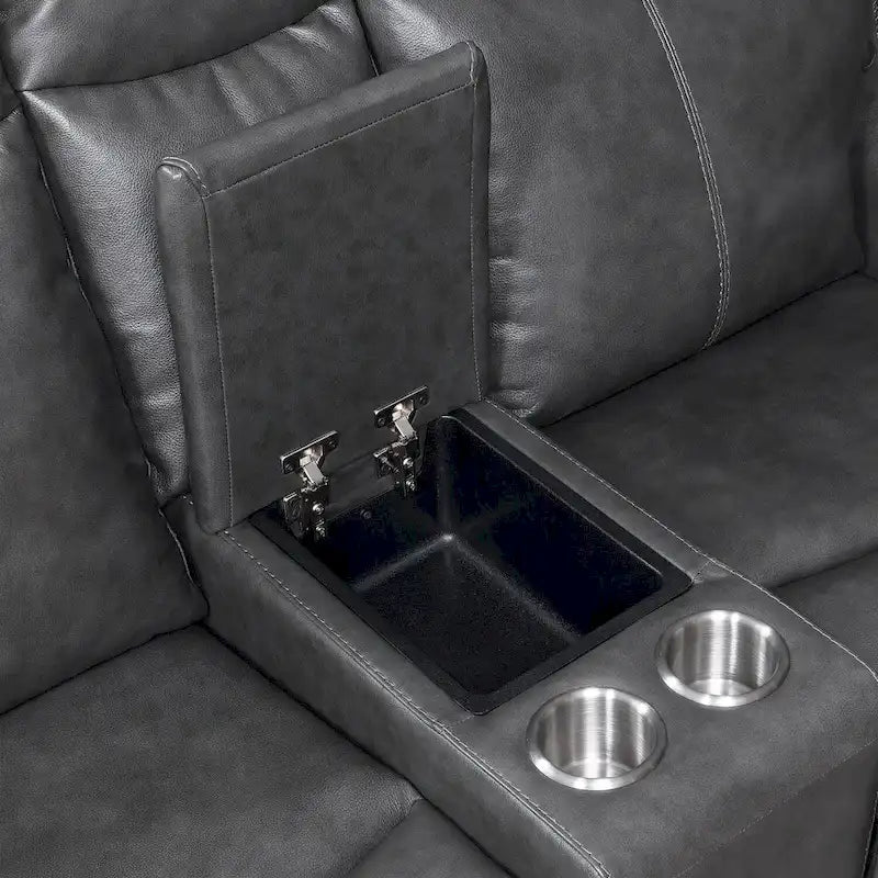 Sofá biplaza reclinable eléctrico Slate Grey / Caramel Brown con consola - 2 plazas