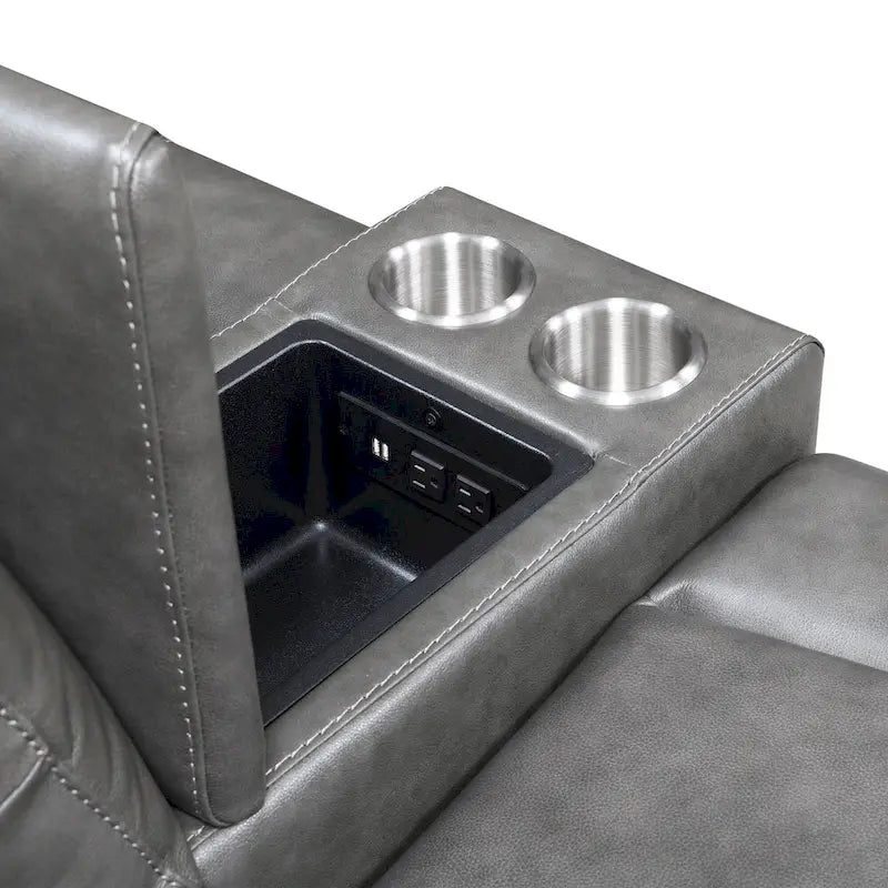Sofá biplaza reclinable eléctrico Slate Grey / Caramel Brown con consola - 2 plazas