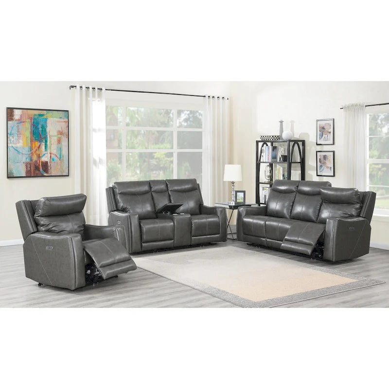 Sofá biplaza reclinable eléctrico Slate Grey / Caramel Brown con consola - 2 plazas